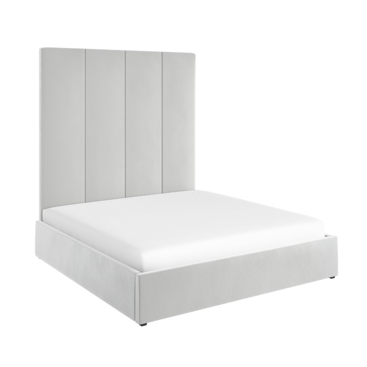 Grey Velvet Super King Ottoman Bed with Wall-Mounted Headboard - Alisha