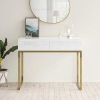 White High Gloss Dressing Table with 2 Drawers - Alina