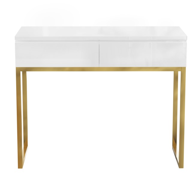 White High Gloss Dressing Table with 2 Drawers - Alina