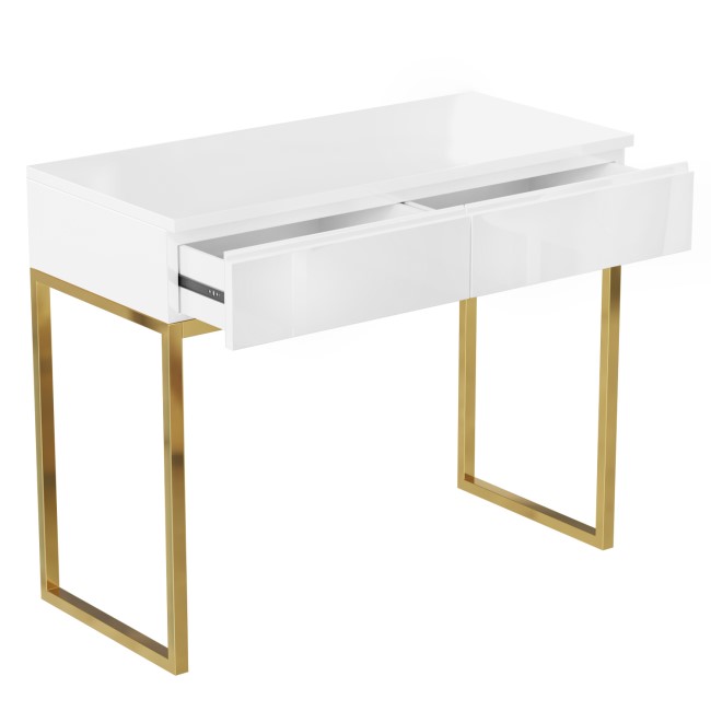 White High Gloss Dressing Table with 2 Drawers - Alina