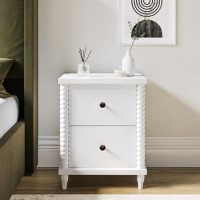 White 2-Drawer Bobbin Bedside Table - Alma