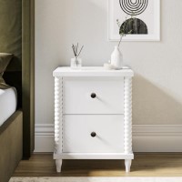 White 2-Drawer Bobbin Bedside Table - Alma White 2-Drawer Bobbin Bedside Table - Alma