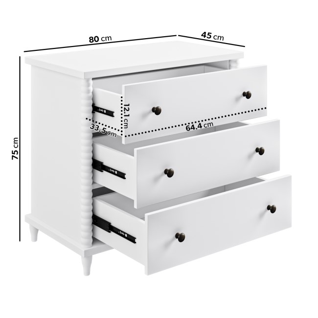 White Bobbin Chest of 3 Drawers - Alma