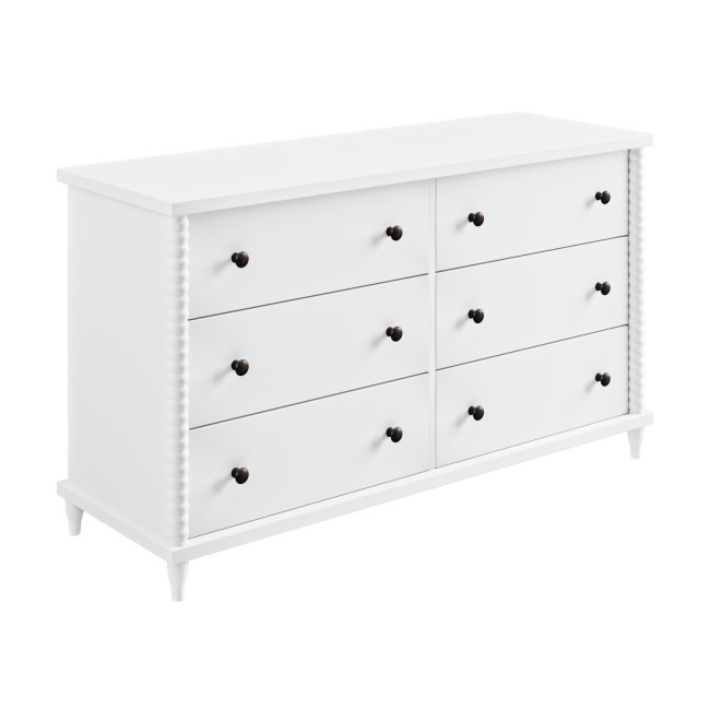 Wide White Bobbin Chest of 6 Drawers - Alma