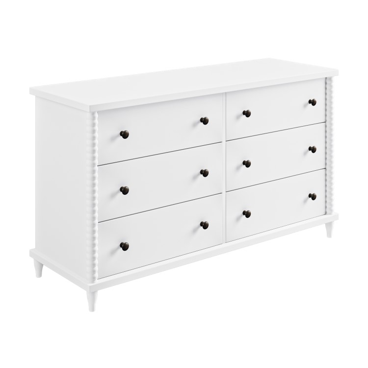 Wide White Bobbin Chest of 6 Drawers - Alma