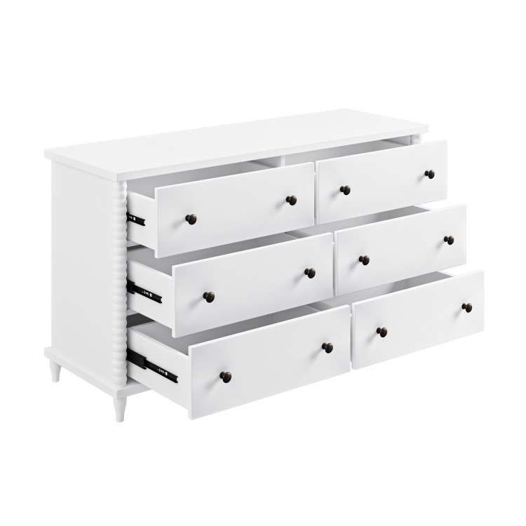 Wide White Bobbin Chest of 6 Drawers - Alma