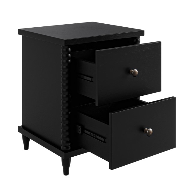 Black 2-Drawer Bobbin Bedside Table - Alma