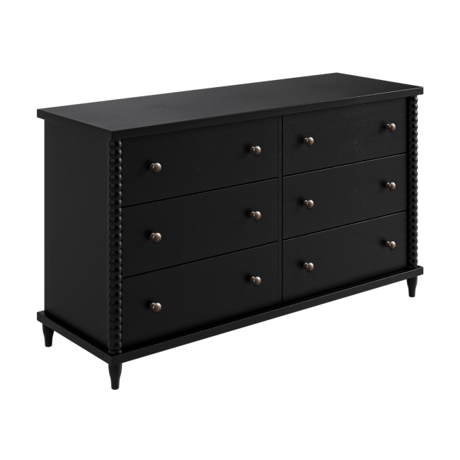 Wide Black Bobbin Chest of 6 Drawers - Alma