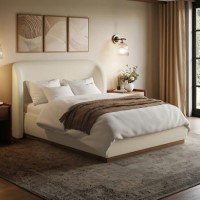 Cream Textured Double Ottoman Bed with Curved Headboard - Adelyn