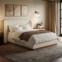 Cream Textured Double Ottoman Bed with Curved Headboard - Adelyn