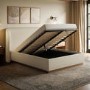 Cream Textured Double Ottoman Bed with Curved Headboard - Adelyn