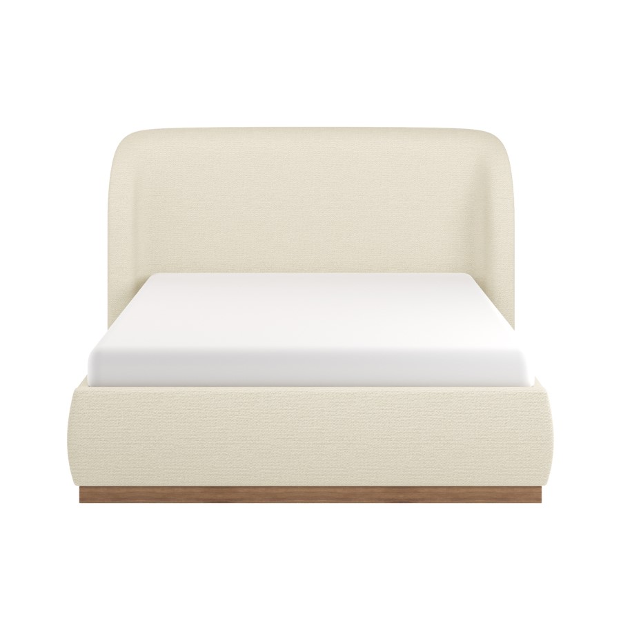 Cream Textured Double Ottoman Bed with Curved Headboard - Adelyn