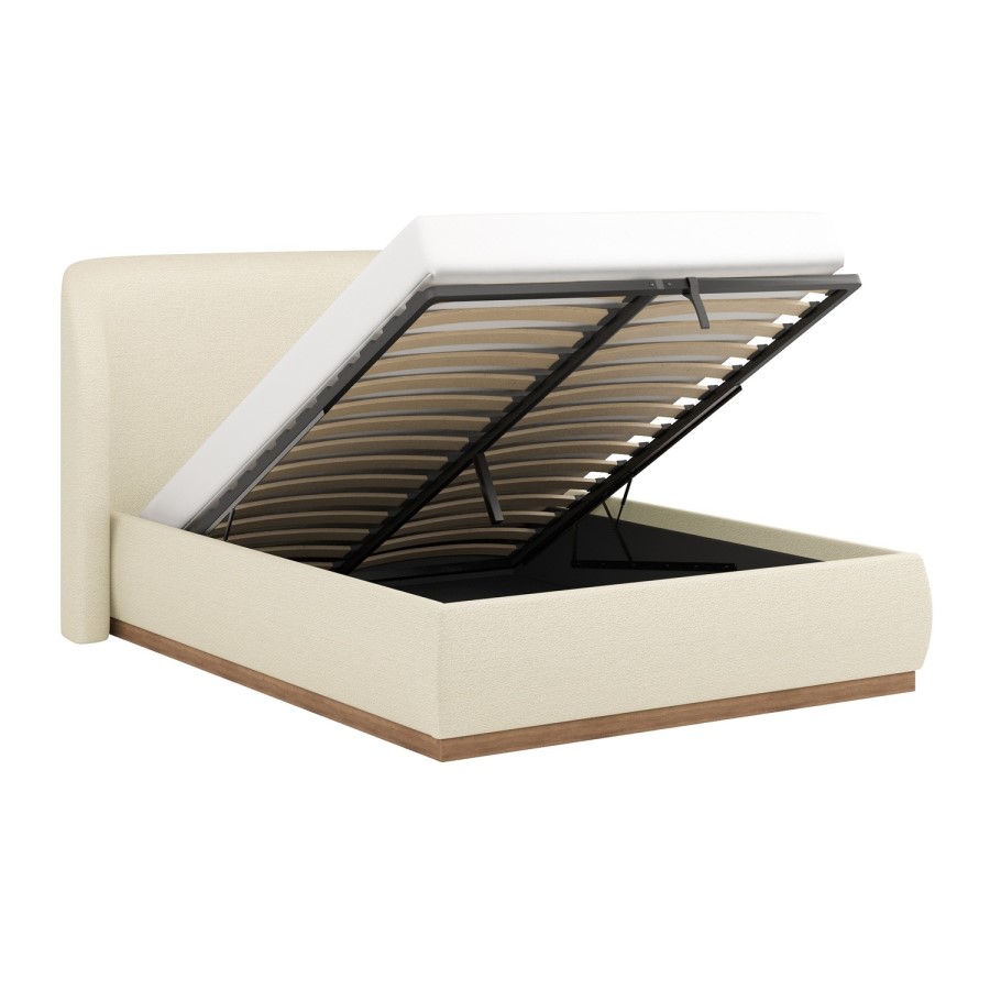 Cream Textured Double Ottoman Bed with Curved Headboard - Adelyn
