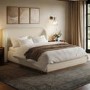 Cream Textured King Size Ottoman Bed with Curved Headboard - Adelyn
