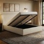 Cream Textured King Size Ottoman Bed with Curved Headboard - Adelyn