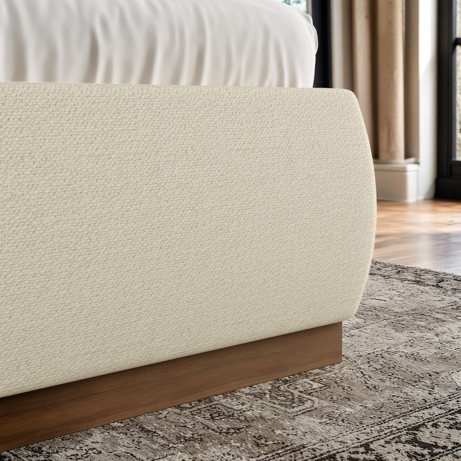 Cream Textured King Size Ottoman Bed with Curved Headboard - Adelyn