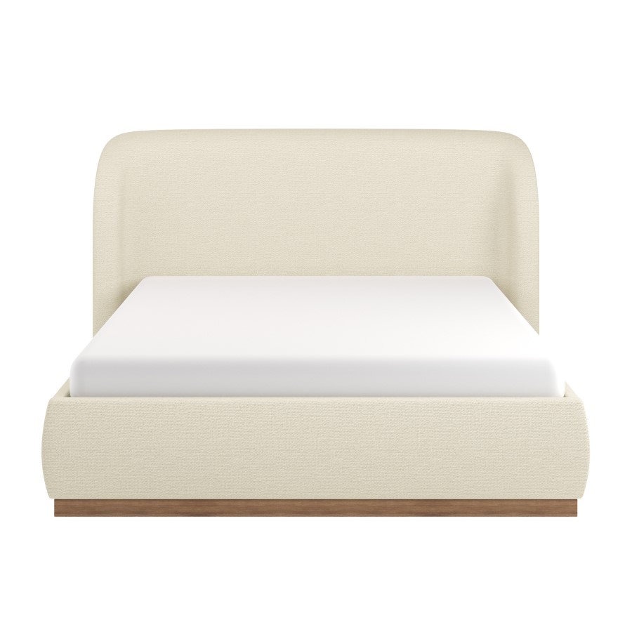 Cream Textured King Size Ottoman Bed with Curved Headboard - Adelyn