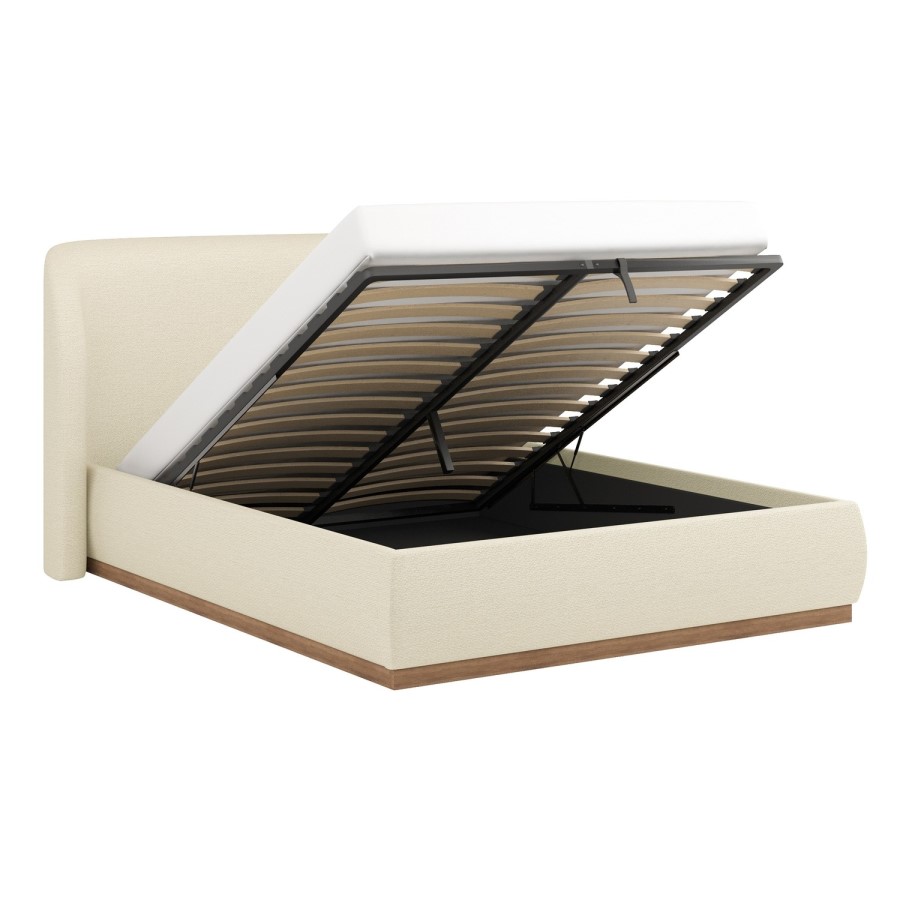 Cream Textured King Size Ottoman Bed with Curved Headboard - Adelyn