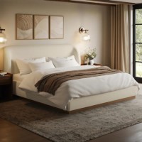 Cream Textured Super King Ottoman Bed with Curved Headboard - Adelyn