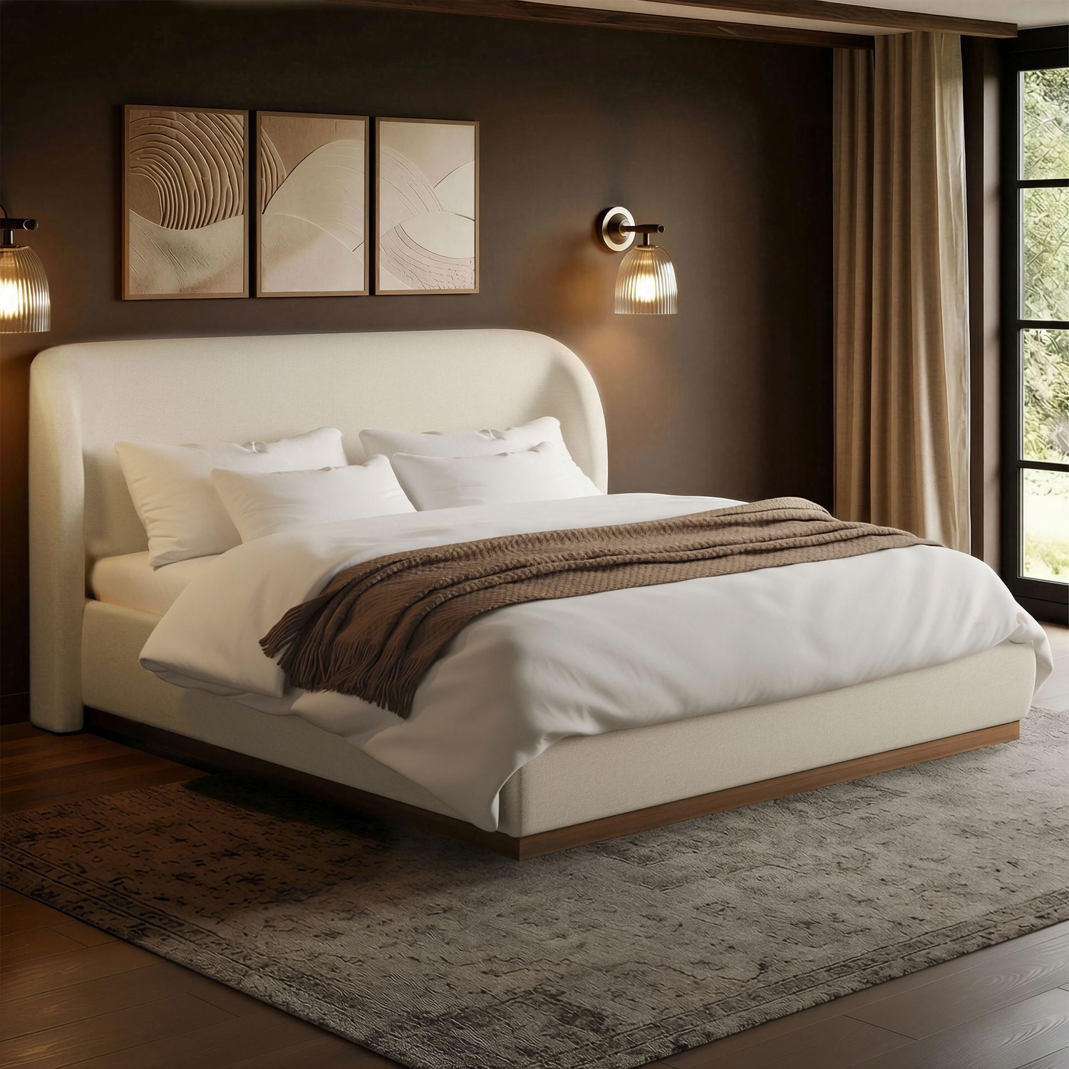 Upholstered Super King Ottoman Bed Curved Headboard