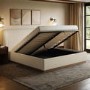 Cream Textured Super King Ottoman Bed with Curved Headboard - Adelyn