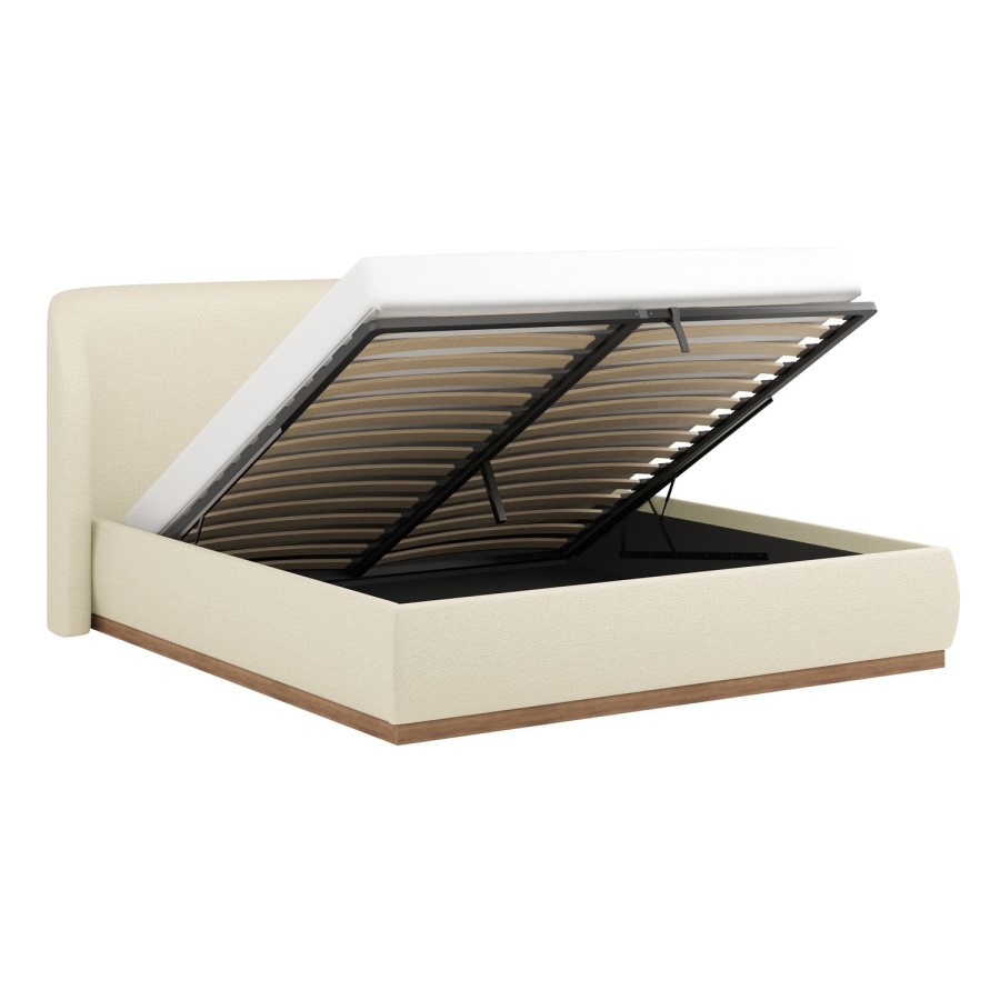 Cream Textured Super King Ottoman Bed with Curved Headboard - Adelyn