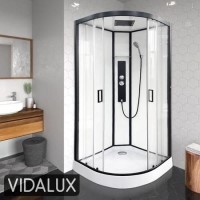 Black 900x900mm Hydro Shower Cabin Quadrant with Shower Tray & 2 Outlet Thermostatic Mixer Shower System - Vidalux Black 900x900mm Hydro Shower Cabin Quadrant with Shower Tray & 2 Outlet Thermostatic Mixer Shower System - Vidalux