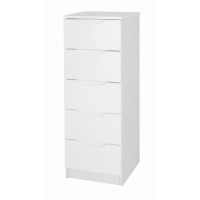 One Call Furniture Alpine 5 Drawer Tall Boy in White High Gloss