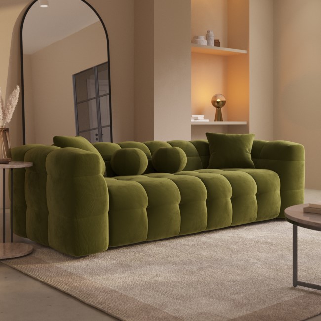 Olive Green Velvet 3 Seater Cloud Sofa - Alessia