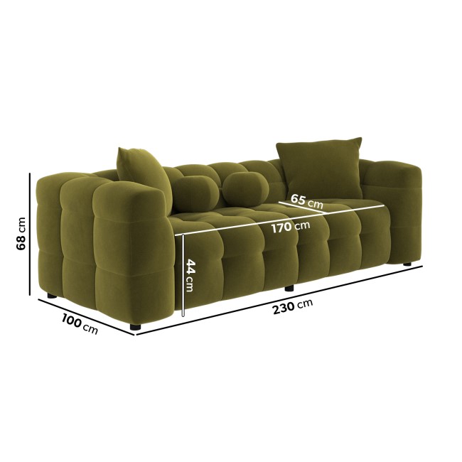 Olive Green Velvet 3 Seater Cloud Sofa - Alessia