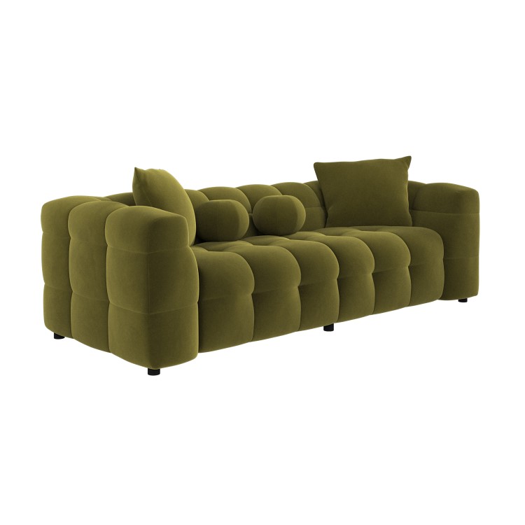 Olive Green Velvet 3 Seater Cloud Sofa - Alessia