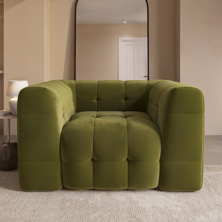 Olive Green Velvet Love Seat - Alessia