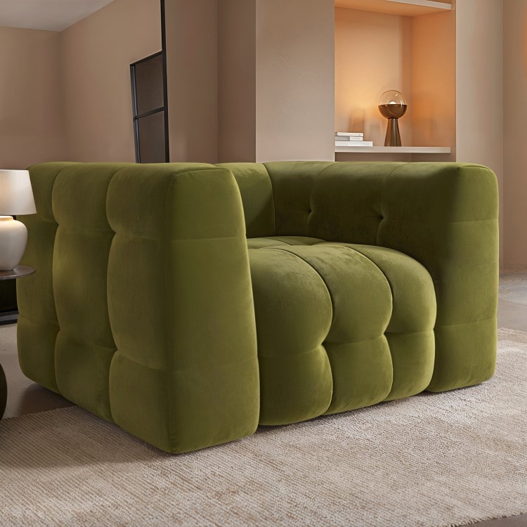 Olive Green Velvet Love Seat - Alessia