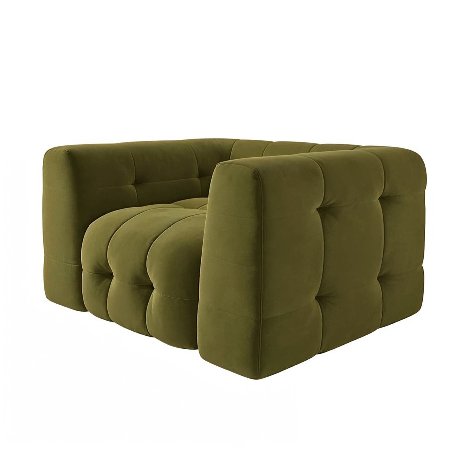 GRADE A1 - Olive Green Velvet Love Seat - Alessia