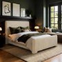 Beige Upholstered Double Ottoman Bed with Soft Curved Headboard and Footboard - Althea