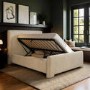 Beige Upholstered Double Ottoman Bed with Soft Curved Headboard and Footboard - Althea