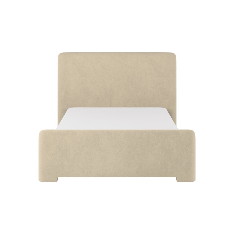 Beige Upholstered Double Ottoman Bed with Soft Curved Headboard and Footboard - Althea