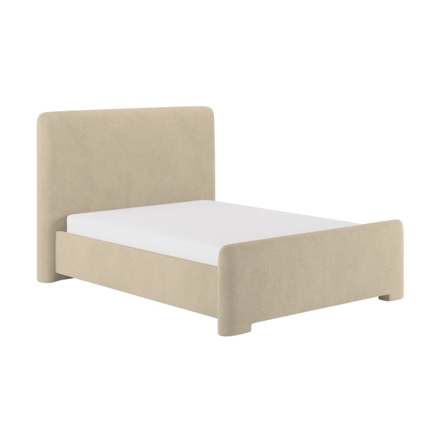 Beige Upholstered Double Ottoman Bed with Soft Curved Headboard and Footboard - Althea