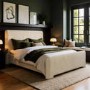 Beige Upholstered King Size Ottoman Bed with Soft Curved Headboard and Footboard - Althea