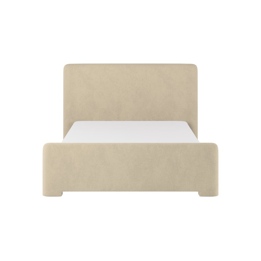 Beige Upholstered King Size Ottoman Bed with Soft Curved Headboard and Footboard - Althea