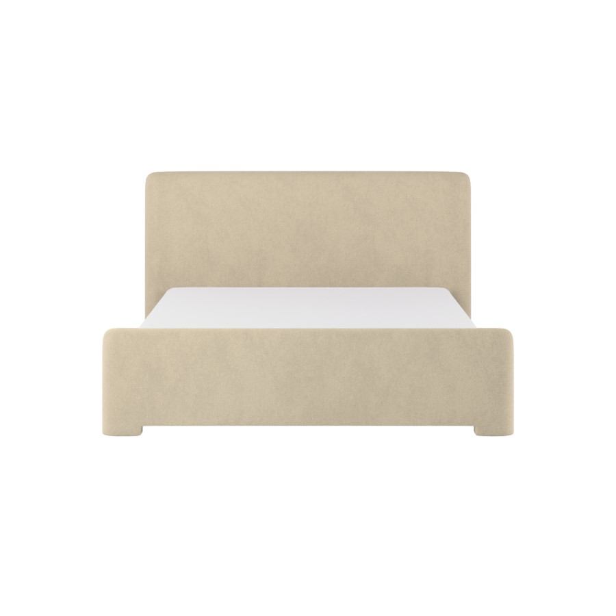 Beige Upholstered Super King Ottoman Bed with Soft Curved Headboard and Footboard - Althea