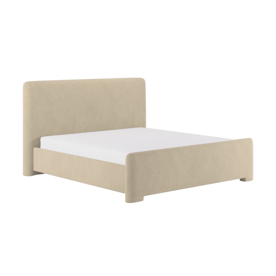 Beige Upholstered Super King Ottoman Bed with Soft Curved Headboard and Footboard - Althea