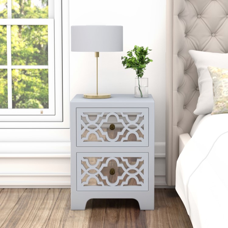 GRADE A2 - Grey Mirrored Boho 2 Drawer Bedside Table - Alexis