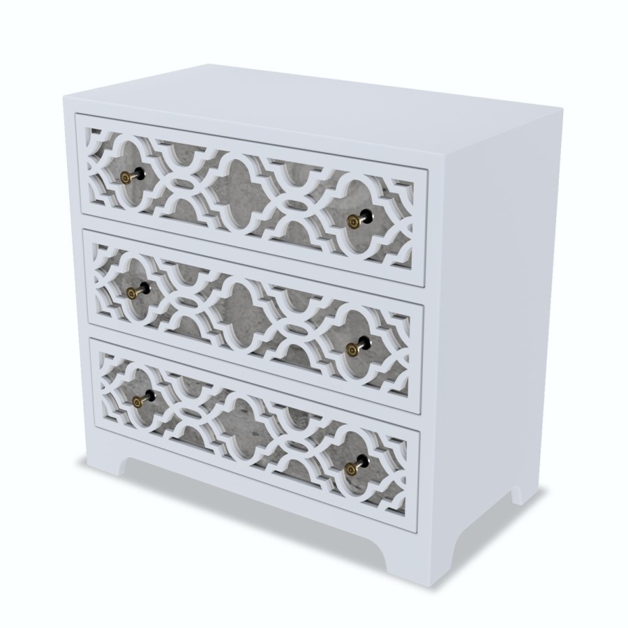 Grey Mirrored Boho Chest of 3 Drawers - Alexis