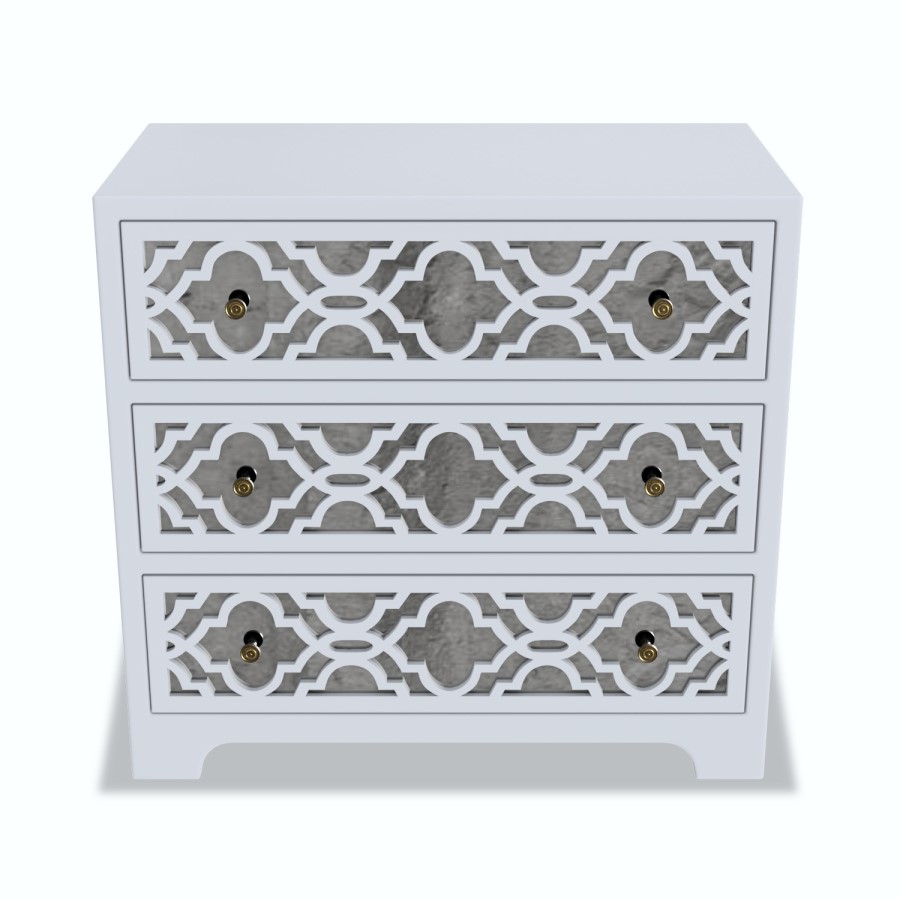 Grey Mirrored Boho Chest of 3 Drawers - Alexis