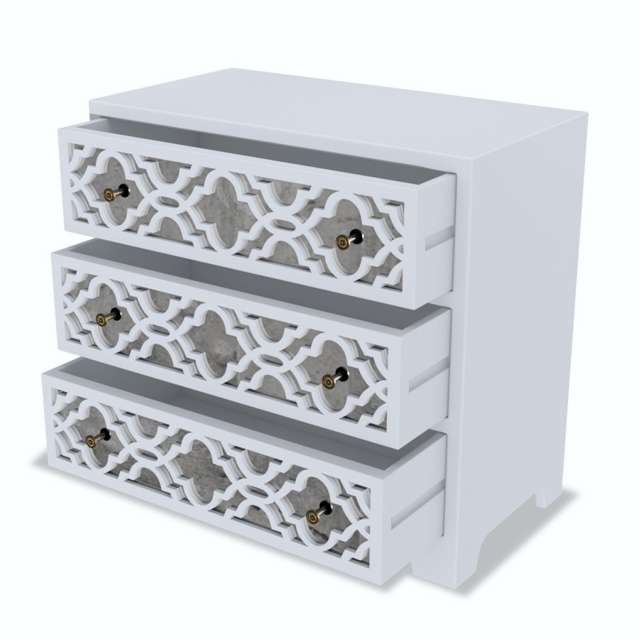 Grey Mirrored Boho Chest of 3 Drawers - Alexis