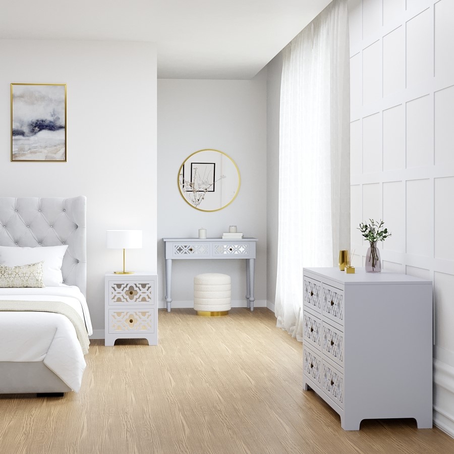 Grey Mirrored Boho Chest of 3 Drawers - Alexis