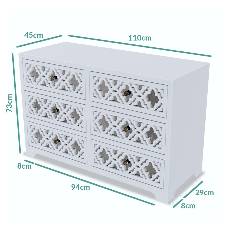 GRADE A2 - Alexis Mirrored 6 Drawer Chest of Drawers in Pale Grey with Carved Detail