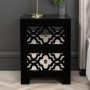 GRADE A1 - Alexis Mirrored 2 Drawer Bedside Table in Black with Carved Detail