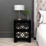 GRADE A1 - Alexis Mirrored 2 Drawer Bedside Table in Black with Carved Detail